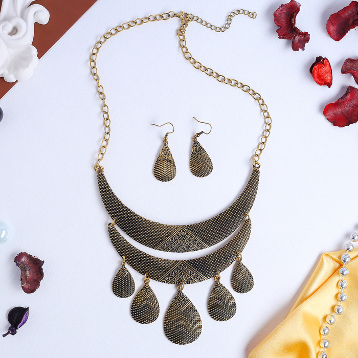 Набор 2 предмета: серьги, колье "Волшебство востока", цвет чернёное золото