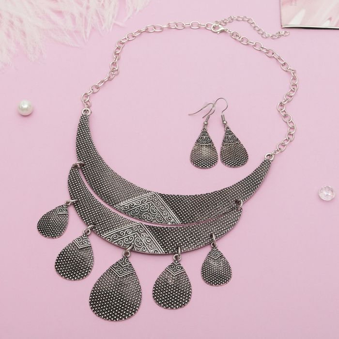 Набор 2 предмета: серьги, колье "Волшебство востока", цвет чернёное серебро