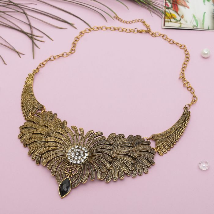 Колье "Императрица", цвет чёрно-белый в чернёном золоте