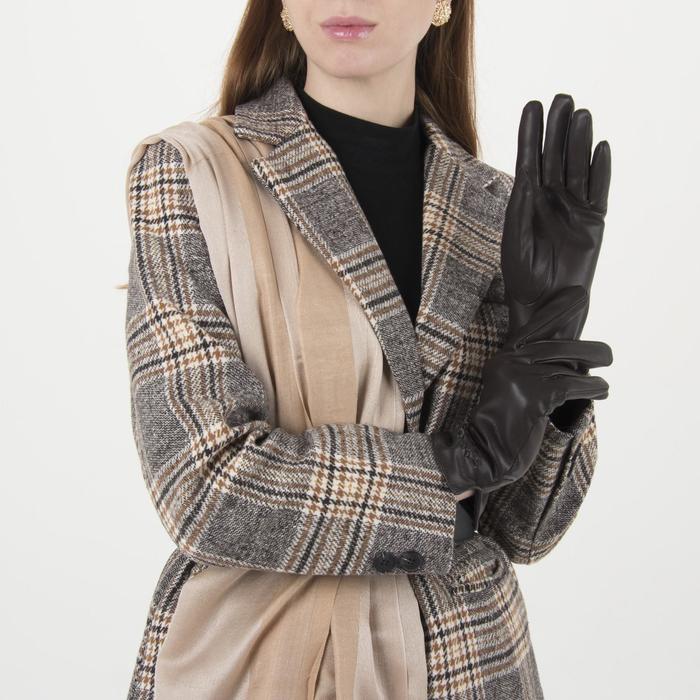 Перчатки женские, р-р 7, подклад искусственный мех, цвет коричневый