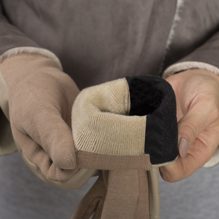 Перчатки женские безразмерные, комбинированные, без подклада, цвет бежевый