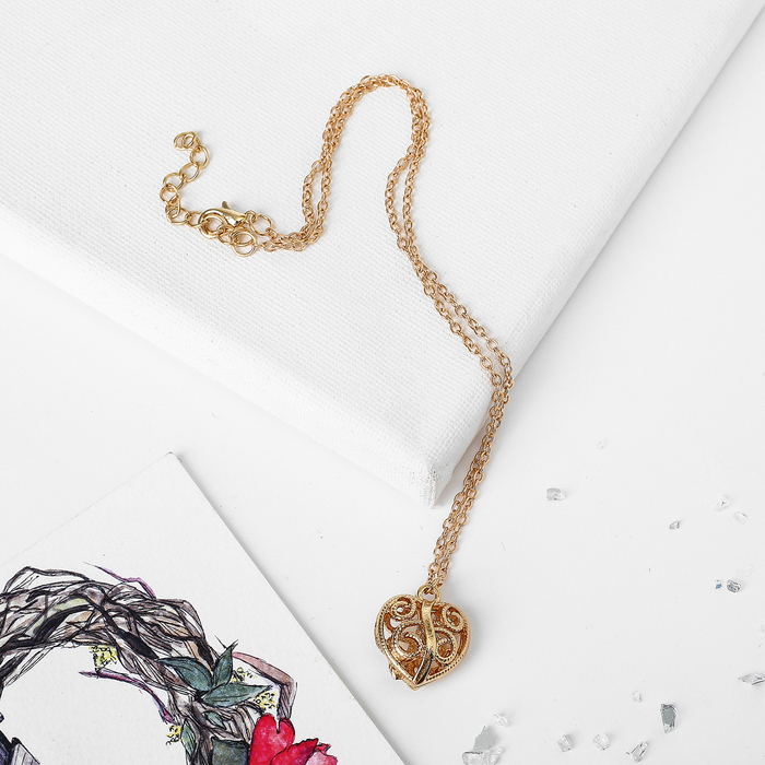 Кулон "Сердце" объёмное, цвет золото, 43см