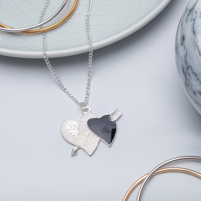 Кулон "Сердце" дуэт амура, цвет красный в серебре, 43см