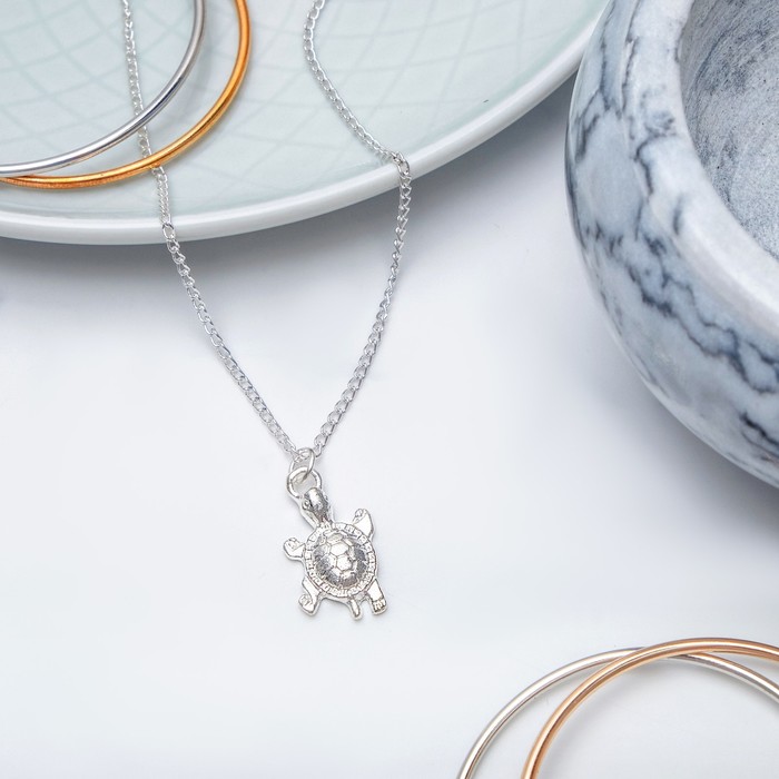 Кулон "Черепашка" морская, цвет серебро, 43см