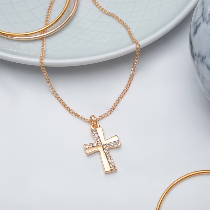 Кулон "Крест", цвет белый в золоте, 43см