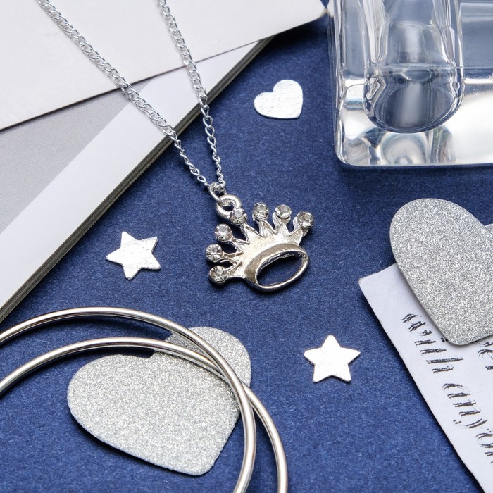 Кулон "Корона" царская, цвет белый в серебре, 43см