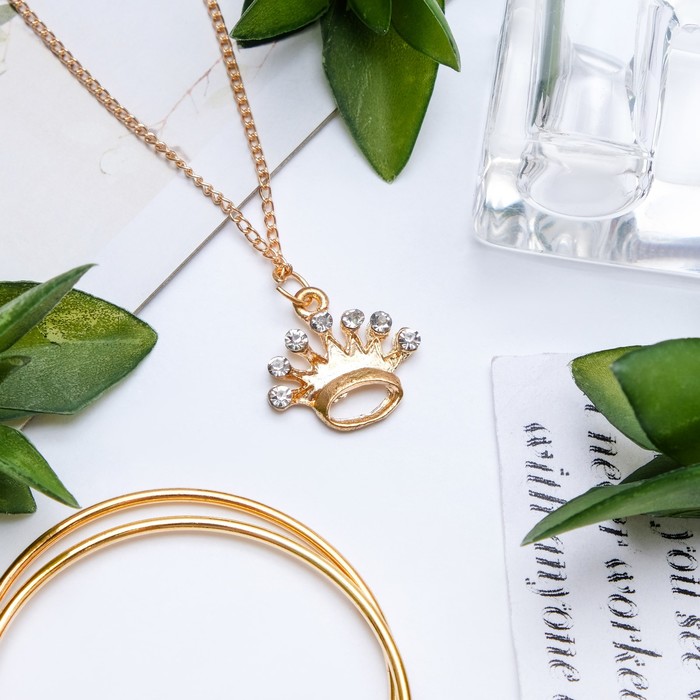 Кулон "Корона" царская, цвет белый в золоте, 43см