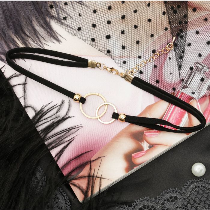 Чокер "Утончённость" два круга, цвет чёрно-золотой