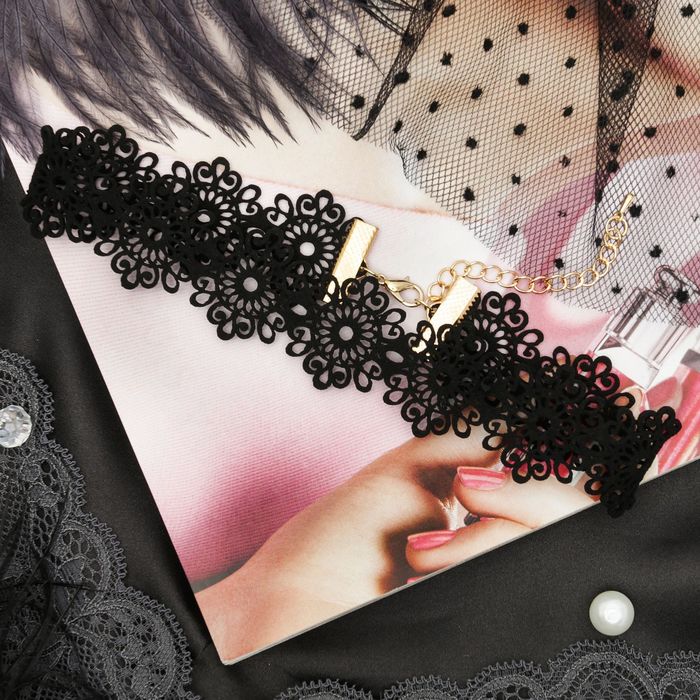 Чокер "Орнамент" цветы, цвет чёрный