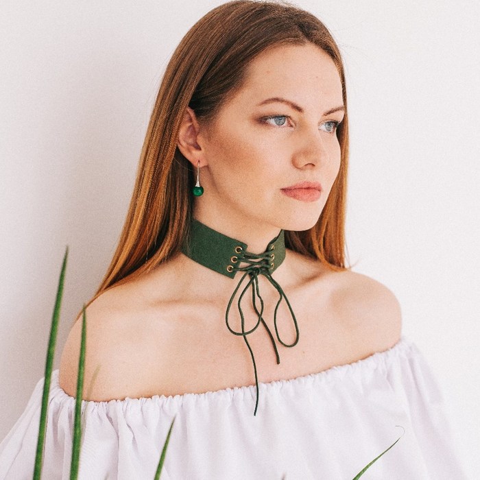 Чокер "Александрия" шнуровка, цвет зелёный