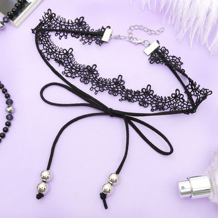 Чокер "Ажур" двойной, завязки, цвет чёрно-серебряный