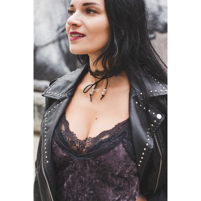 Чокер "Ажур" двойной, завязки, цвет чёрно-серебряный