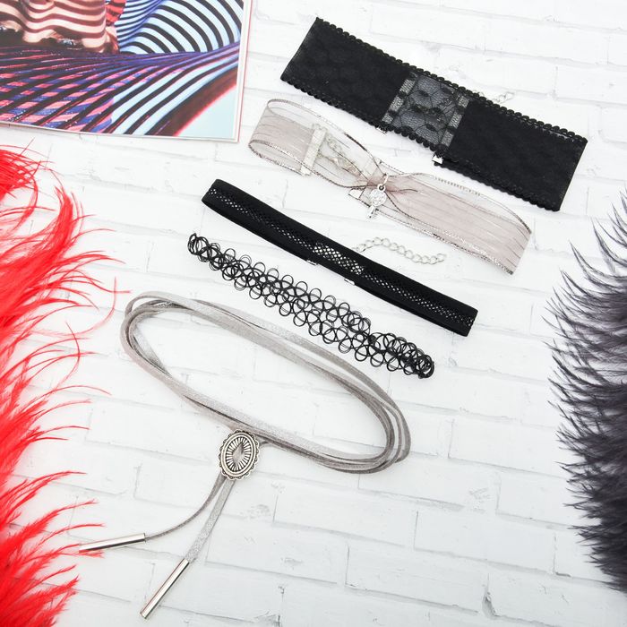 Чокер "Ассорти" александрия, (набор 5 шт), цвет чёрно-серый