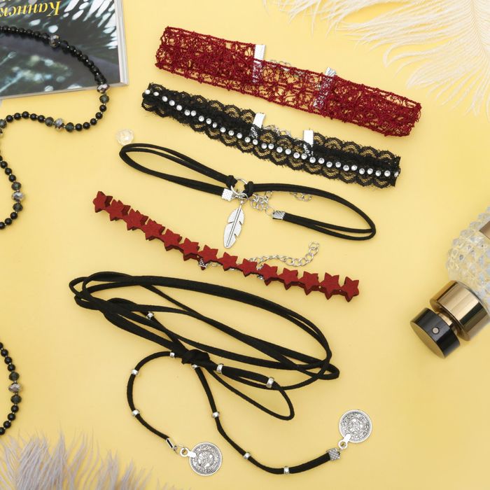 Чокер "Ассорти" новый стиль, (набор 5 шт), цвет чёрно-красный