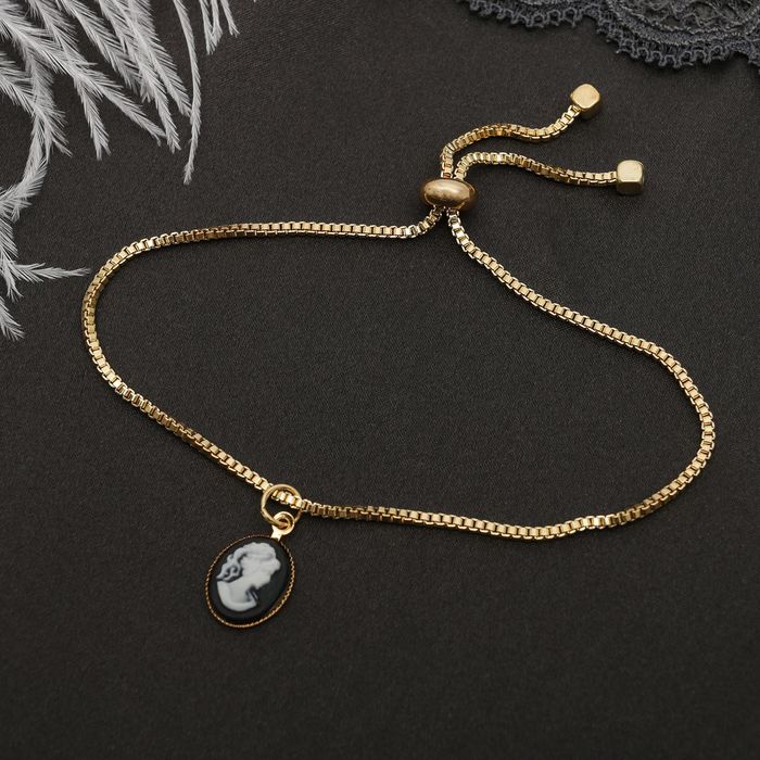 Браслет ассорти "Мини" камея, цвет серо-черный в золоте
