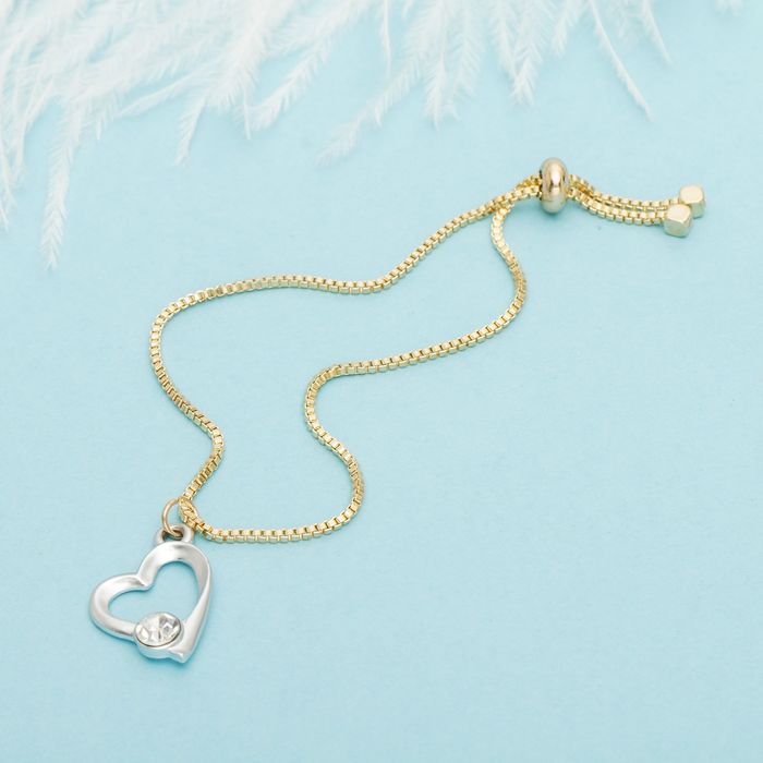 Браслет со стразами "Мини" сердце, цвет серебряный в золоте
