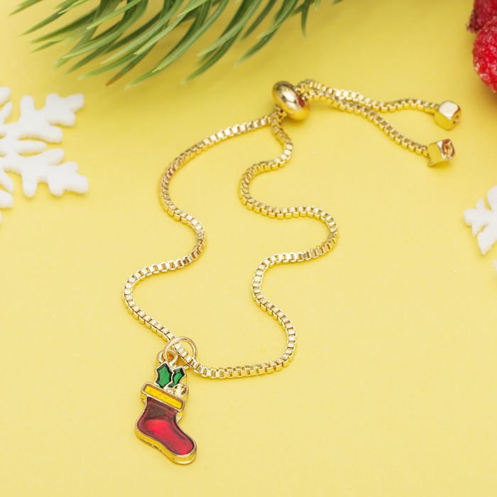 Браслет с эмалью "Мини" носок, цвет красно-зелёный в золоте