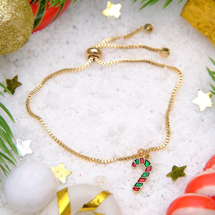 Браслет с эмалью "Мини" леденец, цвет красно-зелёный в золоте