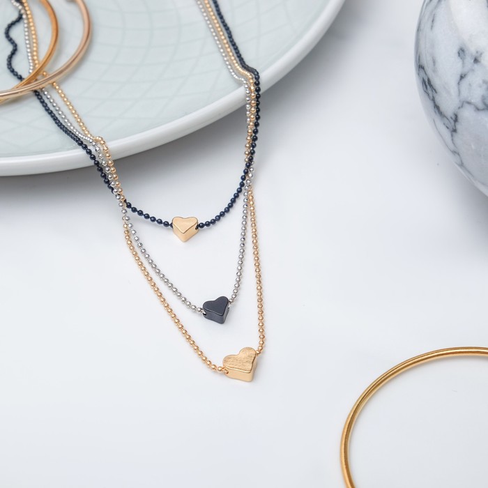 Кулон "Грация" тройной, сердце, цветной, 38см