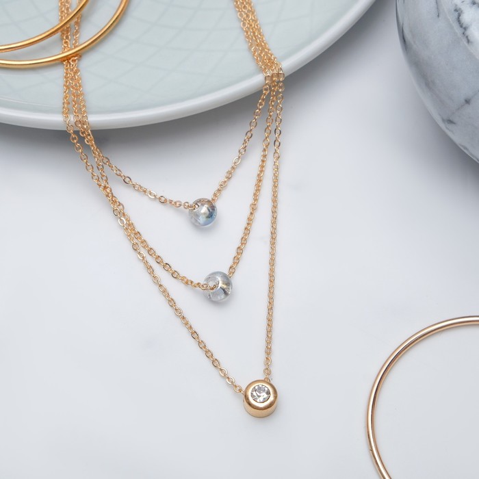 Кулон "Грация" тройной, круг, цвет белый в золоте, 38см