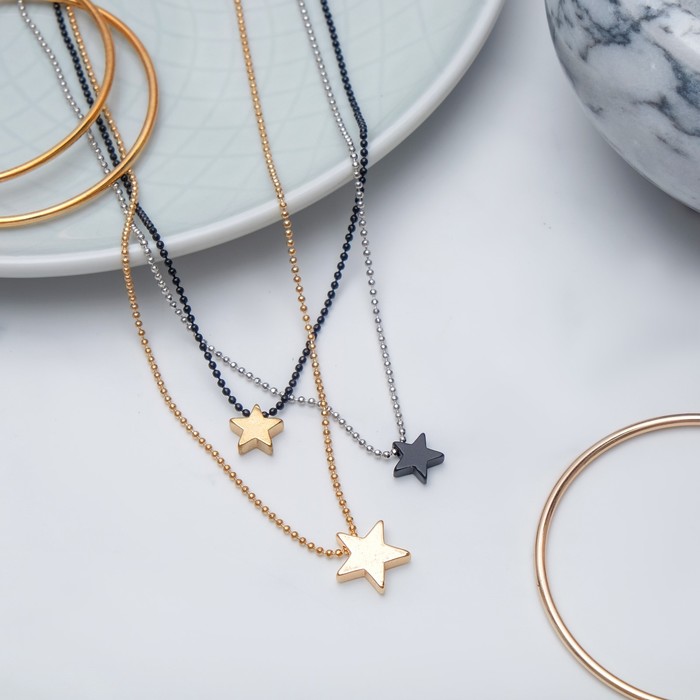 Кулон "Грация" тройной, звезда, цветной, 38см