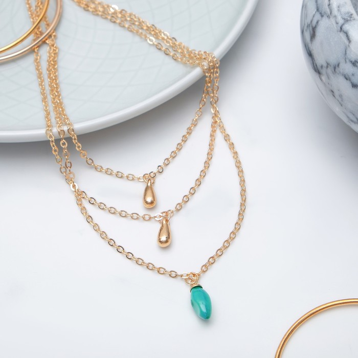 Кулон "Грация" тройной, эллипс, цвет зелёный в золоте, 38см