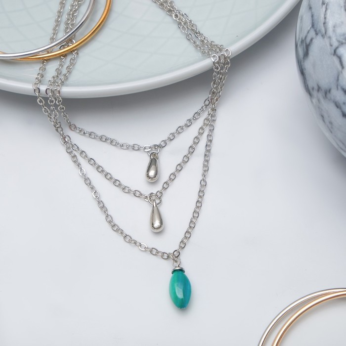 Кулон "Грация" тройной, эллипс, цвет зелёный в серебре, 38см