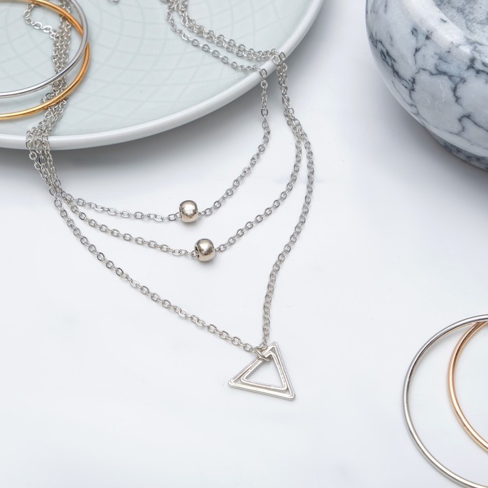 Кулон "Грация" тройной, треугольник, цвет серебро, 38см
