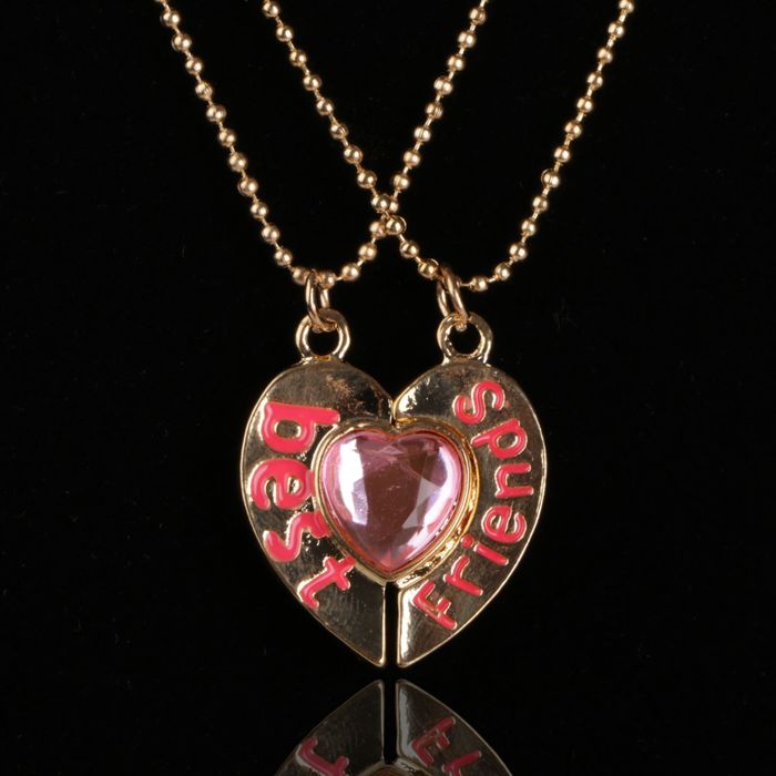 Кулон "Неразлучники", best friends, сердце на магните, цвет розовый в золоте, 40см