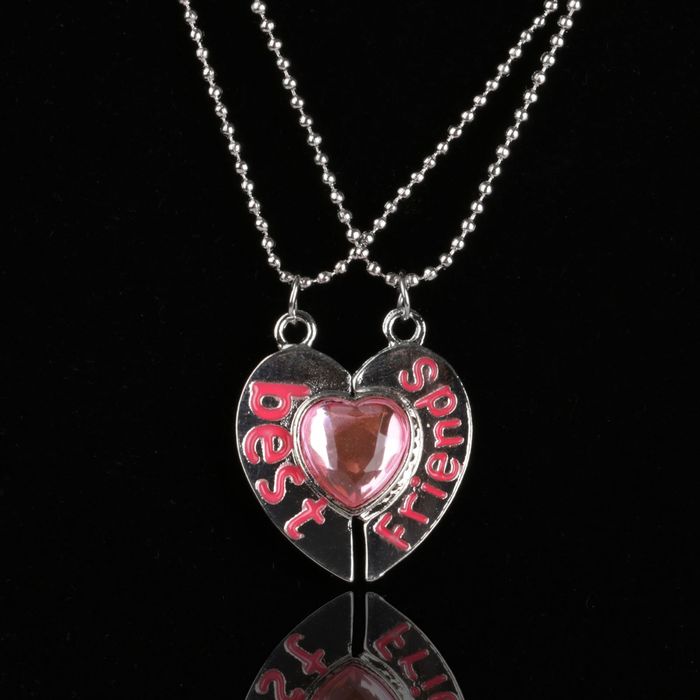 Кулон "Неразлучники", best friends, сердце на магните, цвет розовый в серебре, 40см