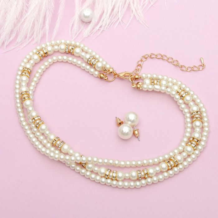 Набор 2 предмета: чокер, серьги "Торжество" мини, цвет бело-золотой