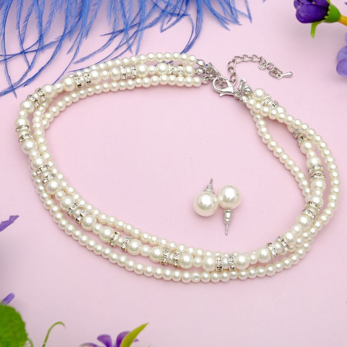 Набор 2 предмета: чокер, серьги "Торжество" мини, цвет бело-серебряный