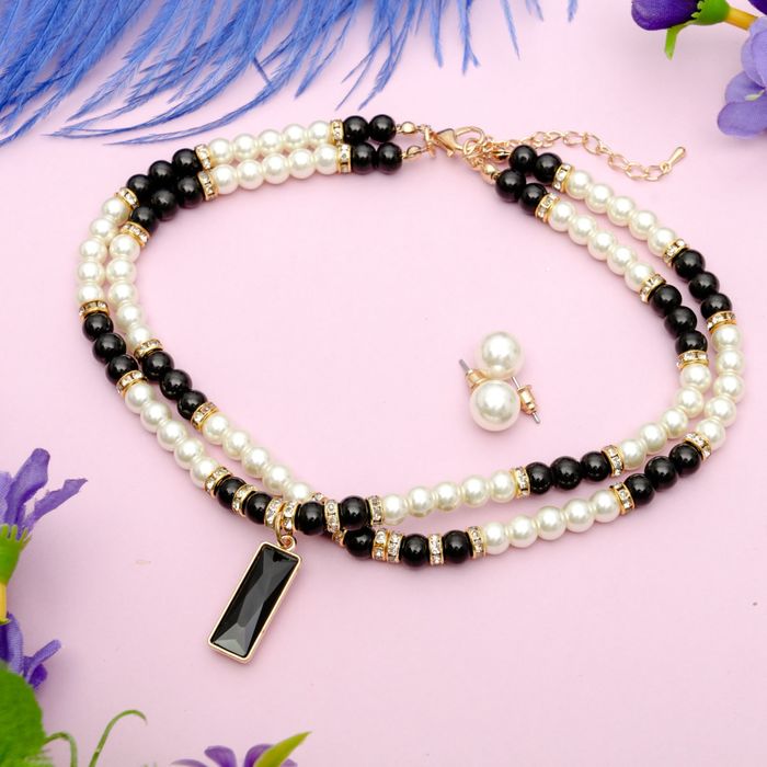 Набор 2 предмета: чокер, серьги "Торжество" прямоугольник, цвет бело-чёрный в золоте