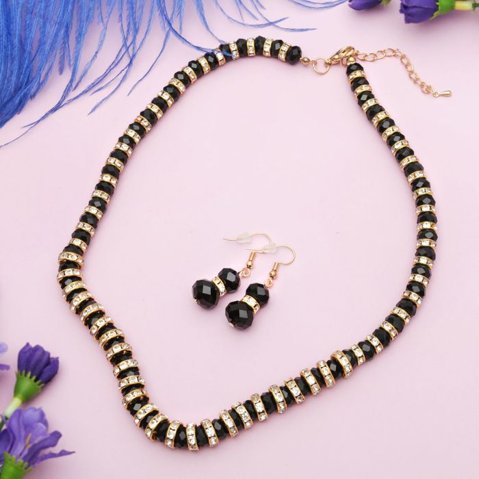 Набор 2 предмета: серьги, бусы "Вечерний блеск", цвет чёрно-золотой