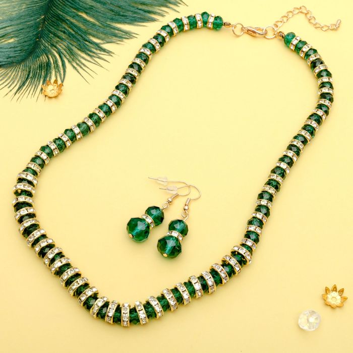 Набор 2 предмета: серьги, бусы "Вечерний блеск", цвет зелёно-золотой