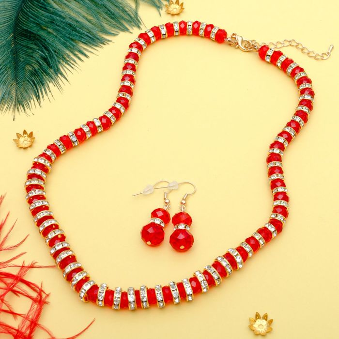 Набор 2 предмета: серьги, бусы "Вечерний блеск", цвет красно-золотой