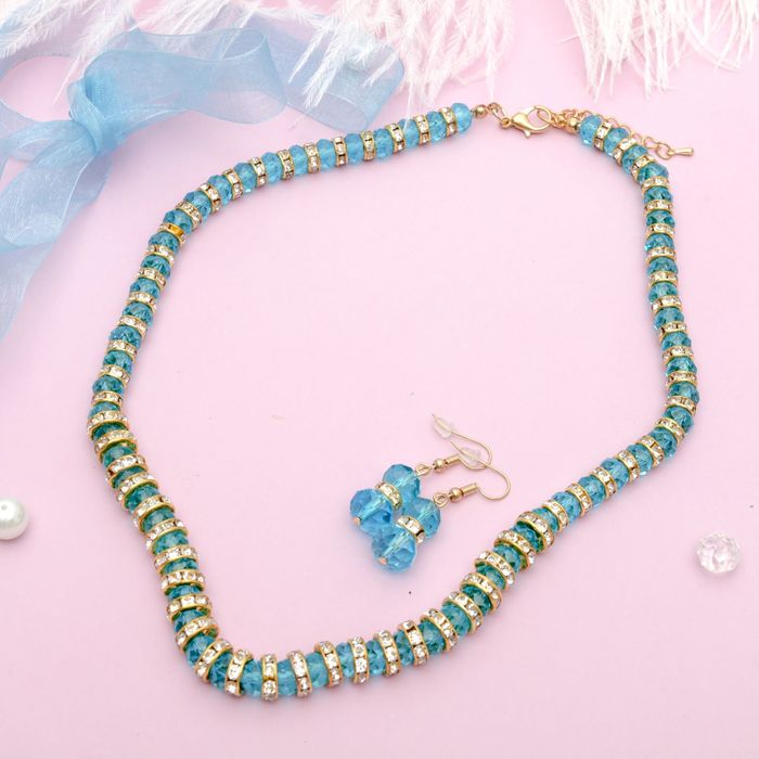 Набор 2 предмета: серьги, бусы "Вечерний блеск", цвет голубо-золотой