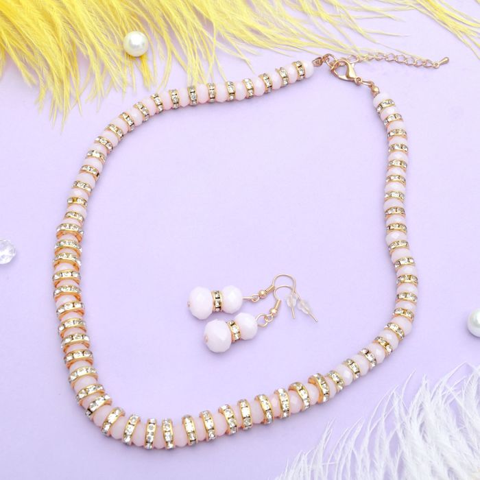 Набор 2 предмета: серьги, бусы "Вечерний блеск", цвет розово-золотой