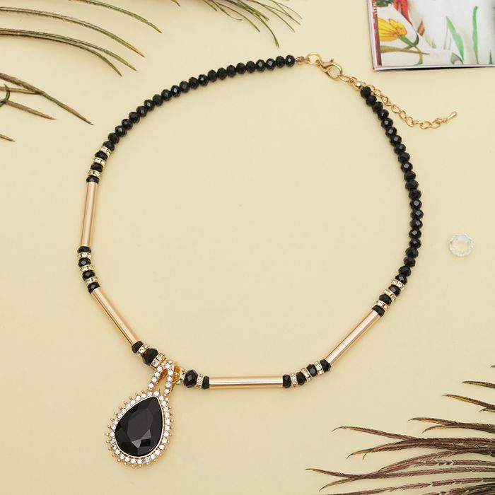 Кулон на декоративной основе "Капля", цвет чёрно-золотой, 40см