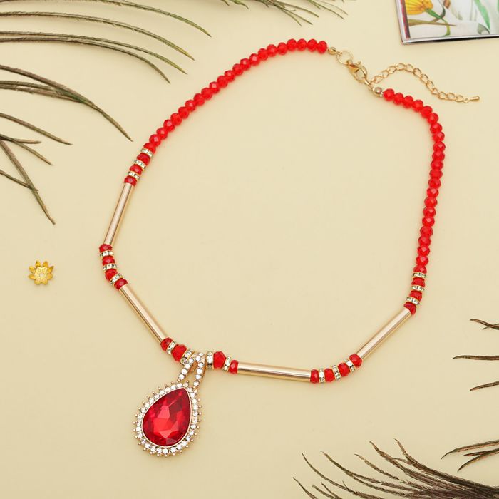 Кулон на декоративной основе "Капля", цвет красно-золотой, 40см