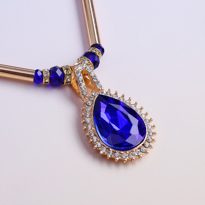 Кулон на декоративной основе "Капля", цвет сине-золотой, 40см