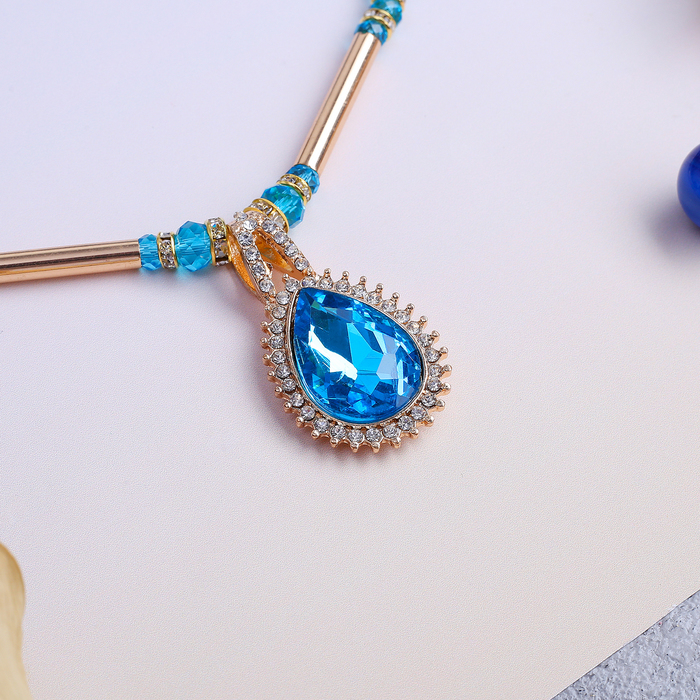 Кулон на декоративной основе "Капля", цвет голубо-золотой, 40см