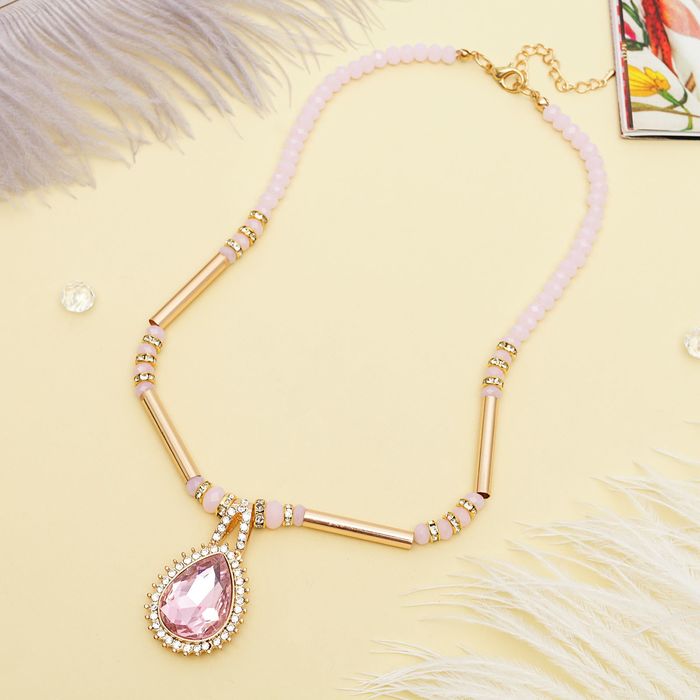 Кулон на декоративной основе "Капля", цвет розово-золотой, 40см