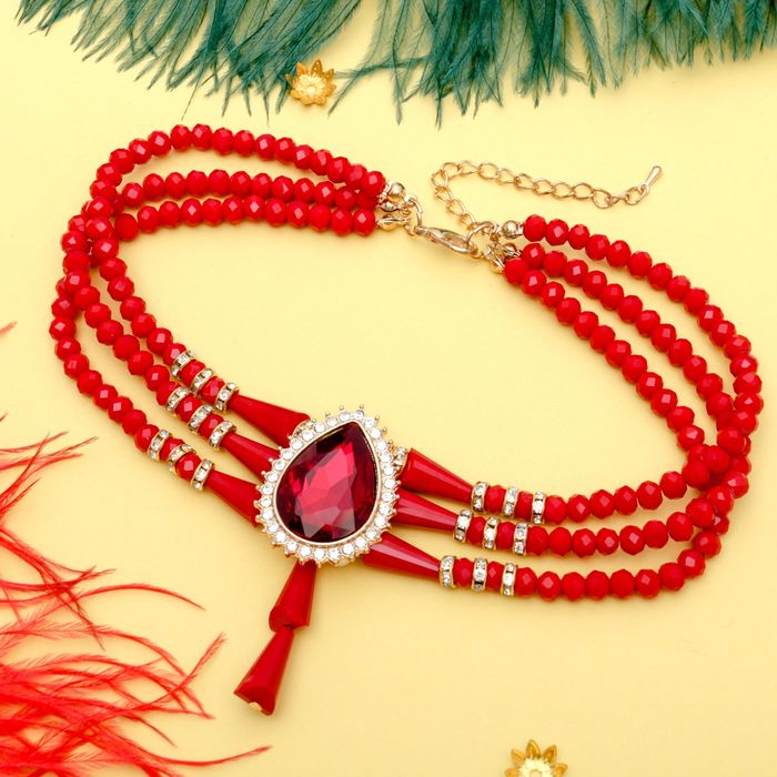 Колье "Торжество" капля, цвет красно-золотой