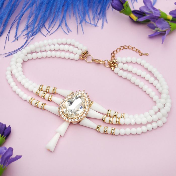 Колье "Торжество" капля, цвет бело-золотой