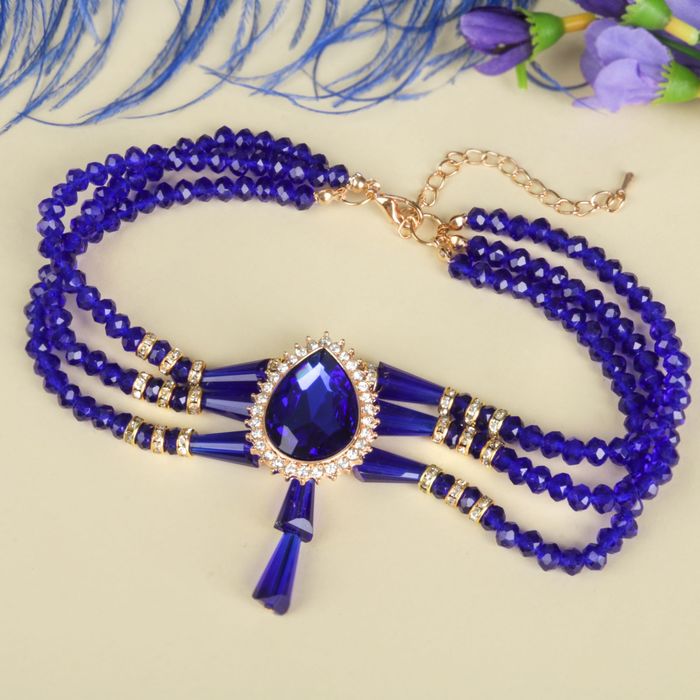 Колье "Торжество" капля, цвет сине-золотой