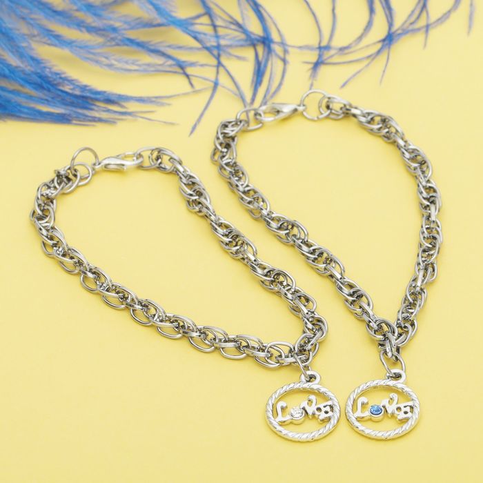 Браслет ассорти "Неразлучники" love, цвет чернёное серебро