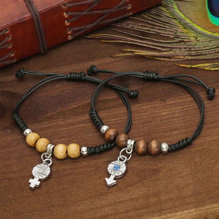 Браслет ассорти "Неразлучники" он и она, цвет чёрно-коричневый