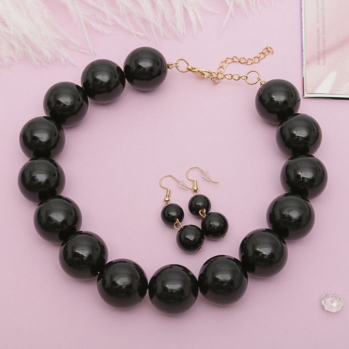 Набор 2 предмета: серьги, бусы "Монро" классика, цвет чёрный