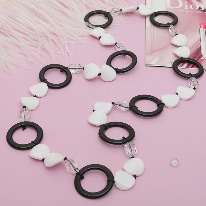 Бусы "Стиль" кольца, цвет чёрно-белый, 100см